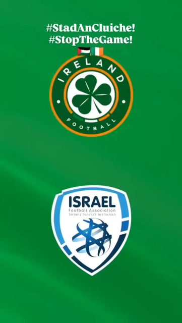 Níor chóir don chluiche idir Éire agus Iosrael dul ar aghaidh i Mí Dheireadh Fómhair. Is paca meatacháin iad an FAI.

Ní mór don phobal agus na himreoirí seasamh chun cinn agus diúltú don iarracht seo beag is fiú a dhéanamh den chinedhíothú sa Phalaistín trí leas a bhaint as an spórt.

— 🇵🇸✊🇮🇪 —

The match between Ireland and Israel should not go ahead in October. The FAI are a pack of cowards.

The public and the players need to stand up and refuse this attempt to sportswash the genocide in Palestine.

#StadAnCluiche #StopTheGame #Misneach #SaoirseDonPhalaistín #Gaeilge