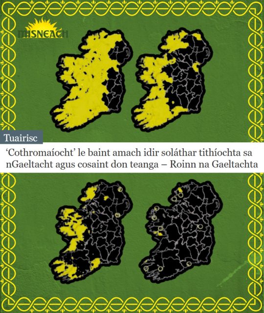 Ní “cothromaíocht” a theastaíonn ón nGaeilge, agus an oiread sin brú uirthi.

Is é a theastaíonn uaithi ná cosaint, infheistíocht, lonnaíochtaí lán-Ghaeilge agus stát atá toilteanach tús áite a thabhairt do thodhchaí na Gaeltachta thar chaoithiúlacht agus brabús forbróirí príobháideacha.

#MisneachAbú #Díchoilínigh #LonnaíochtaíLánGhaeilge #AnGhaeltacht #PoblachtNua